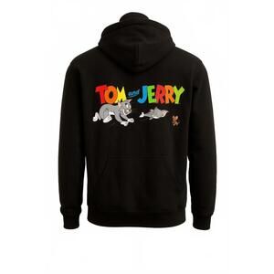 Tom and Jerry Hoodie Medium Classic Cartoon Black Pullover Retro 90s Streetwear